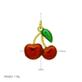 Detail of red enamel cherry pendant with green leaf including size and weight specs - Style D-Bright Double Cherry