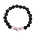 Geflochtenes schwarzes Perlenarmband mit drei weißen Baseball-Perlen und roten Nähten - Schwarzes Baseball-Perlenarmband