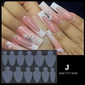 French manicure long press-on nails set with 3D floral carving and 12-size adhesive tabs - Nail Mold Style J