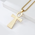 Gouden Ankh kruis ketting van roestvrij staal met gegraveerde tekst van het Onze Vader - Goud