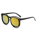 Kids trendy hollow frame sunglasses with gold mirrored lenses and black frame - Black Frame Gold Mirror Lens
