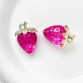 Rose red acrylic crystal strawberry pendant with gold metal leaves for DIY jewelry making - Rose Red (11#)