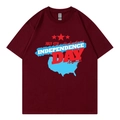 Burgundy July 4th Independence Day printed short sleeve t-shirt in loose casual fit - Burgundy