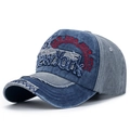 Vintage-Baseballkappe aus gewaschenem Denim in Dunkelblau mit New York-Stickerei - Marineblau Vorne Hellgrau Körper