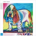 DIY 5D diamond painting kit featuring a colorful Basset Hound dog design in 40x40 size - LY5017 Colorful Dog