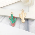 Green and pink cactus enamel pendant with gold textured back for DIY jewelry making - Light Cactus