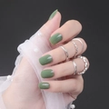 Glossy moss green squoval press-on nails with silver rings and elegant pearl mesh - Moss Green (DFYL-19)