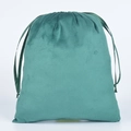 Close-up of green velvet drawstring pouch showing soft fabric texture and ribbon closure - 8*10cm / Flat Top Drawstring Bag / Green