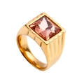 Macro view of gold stainless steel ring with large square cut pink gemstone - US 12 / Gold Champagne Gemstone