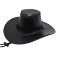 Black western cowboy hat with leaf embossing and adjustable windproof rope - One Size / Black (Leaf Pattern)