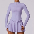 Completo sportivo anti-UV color lavanda con fori per i pollici e gonna a pieghe fitness - S / Lavanda