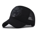 Classic black trucker hat featuring a wild tiger head print and breathable mesh back - Black Tiger Head