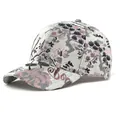 Ethnic style baseball cap in off-white with pine embroidery and red curved brim detail - Adjustable / Silver Gray