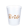 Weiße durchsichtige Bride Tribe Plastikbecher mit roségoldener Schrift für Hochzeitsfeiern - 1Stk Bride Modell (Roségold)