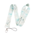 Close-up of blue marble pattern fabric lanyard with metal lobster clasp and cord loop - Light Blue & White Watercolor (KP547-7)