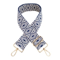 Adjustable blue and white geometric diamond pattern woven shoulder strap with gold metal hooks - Silver Clasp / Royal Blue