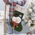 Calcetín de Navidad verde de 50cm de fieltro con ribete de felpa y bordado de muñeco - Muñeco de nieve / Verde