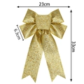 Detailed dimensions of 23cm gold glitter Christmas bow with 33cm length and 6.3cm ribbon width - Gold Glitter / 23cm*33cm