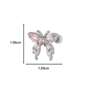 Silver butterfly cartilage stud with pink zircon and 1.06cm by 1.09cm dimensions - Pink (Single Piece)