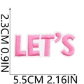 Detail of pink embroidered patch with LET'S text and white border, measuring 5.5cm by 2.3cm - No.22 (Pink & White LET'S)