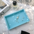 Sky blue velvet jewelry organizer tray with gold earrings on marble surface - Small Lake Blue Velvet Tray - No Lid