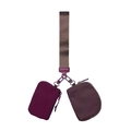 Waterproof nylon double pouch wristlet in dark purple and brown with metal clip - Wine Red/Caramel