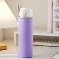 Portable purple neoprene protective sleeve for thermal water bottle with a grey carrying strap - Light Purple