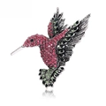 Vintage style silver alloy hummingbird brooch with pink and green rhinestones - Watermelon red