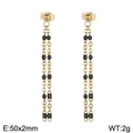 Minimalist gold chain tassel earrings with black oval beads and vertical linear design - Gold - Black Beads