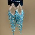 Orecchini a nappa argentati con cristalli blu rettangolari e zirconi dal design di lusso - Blu