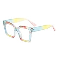 Montatura occhiali quadrata oversize sfumata arcobaleno con motivo floreale e finitura - Lente anti-luce blu cornice gialla trasparente