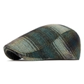 Béret classique à carreaux vert foncé en laine chaude pour l'automne et l'hiver - Réglable / Vert à Carreaux Avec Boucle Arrière