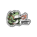 Funny green frog enamel pin holding a flamethrower with commit arson text - Frog with Flamethrower