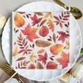 Square party napkins with autumn leaf pattern on a white plate with cutlery - Autumn Maple & Oak Leaves (1113)