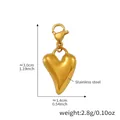 3D golden heart pendant charm in stainless steel with lobster clasp and dimensions - Gold 3D Heart Pendant (D166)