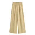 Pantalon large en coton et lin beige pour femme avec taille haute élastique chic - XS / Bas / Jaune