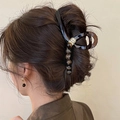 Detail of tortoiseshell hair claw with dark beads worn on an elegant updo hairstyle - Beaded Deep Tortoiseshell (6# Hair Claw-Coffee)
