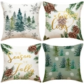 Set of four Christmas linen pillow covers with trees and festive watercolor prints - Watercolor Pinecone Letter Set (YMX62) / Set of 4