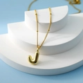 Elegant gold bubble letter J pendant necklace with delicate beaded chain accessory - Letter J(J)