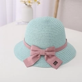 Kids mint green straw hat with a pink ribbon bow and handmade label for summer - Kids 54cm (4-9 Years) / Single Hat / Mint Green