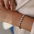 Minimalist silver stainless steel olive bead bracelet with polished oval beads for women - 5mm / Steel
