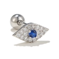 Elegante orecchino per cartilagine Evil Eye con CZ blu e chiusura a sfera argento - Blu/Argento