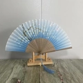 Blue gradient silk folding fan with bamboo ribs and butterfly floral patterns with tassel - Spring Breeze in the Hall (Blue)