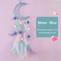 Blue moon-shaped dream catcher with feathers and beads for kid's room wall decoration - Moon - Finished / With LED Lights / Blue