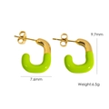 U-shaped stainless steel earrings with neon green enamel and gold finish details - Fluorescent Green (YTE2410500-1)