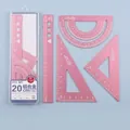 Pink aluminum alloy 4-piece geometry set with 20cm ruler and protractor in storage case - Pink - 20cm Boxed
