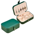 Mini portable jewelry box in dark green leather with ring slots and stud plate - Large PU Leather-Dark Green / Large 15*11*5cm