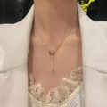 Elegant rose gold cylinder necklace with pavé crystal accents and matching small ring pendant - 2# Necklace - Rose Gold Cylinder Style
