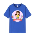 T-shirt bleu roi à manches courtes avec imprimé Fête des Mères pour l'été décontracté - XS / Dessin Animé Maman et Enfant / Bleu royal
