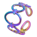 Rainbow hollow chain link open ring in colorful titanium steel with adjustable band - Adjustable Open / Rainbow